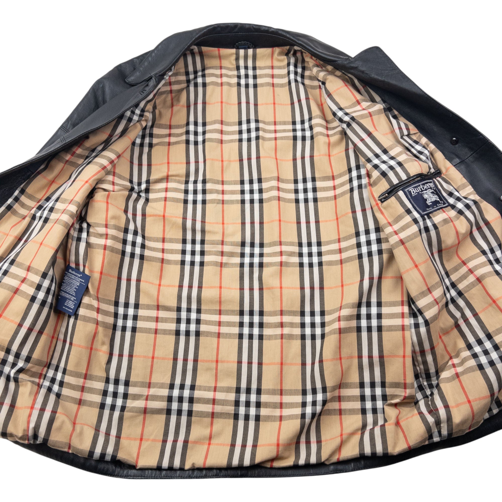 Vintage 90s Burberry Nova Check Lined Leather Jacket Size M