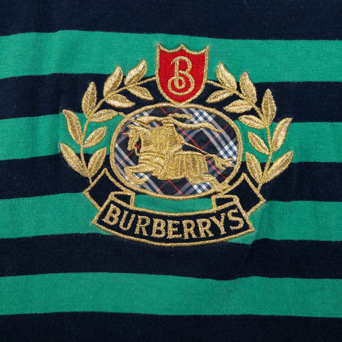 Vintage Burberry Embroidered Striped T Shirt Size S