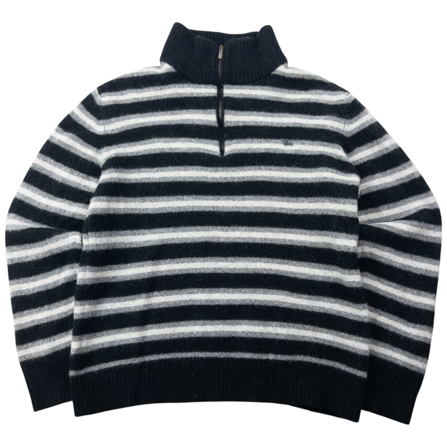 Vintage 2000s Burberry Q Zip Striped Wool Jumper Womens Size XS