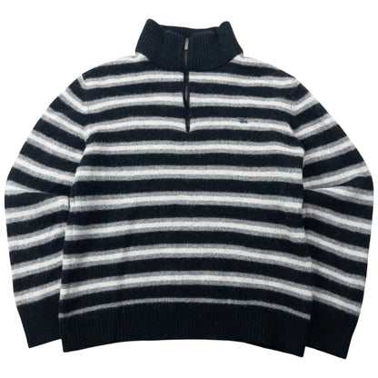 Vintage 2000s Burberry Q Zip Striped Wool Jumper Womens Size XS