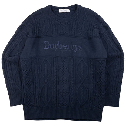 Vintage Burberry Embroidered Cable Knit Jumper Size M