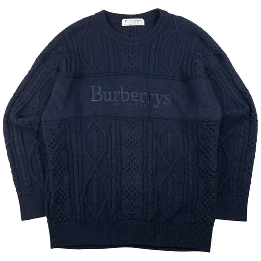 Vintage Burberry Embroidered Cable Knit Jumper Size M