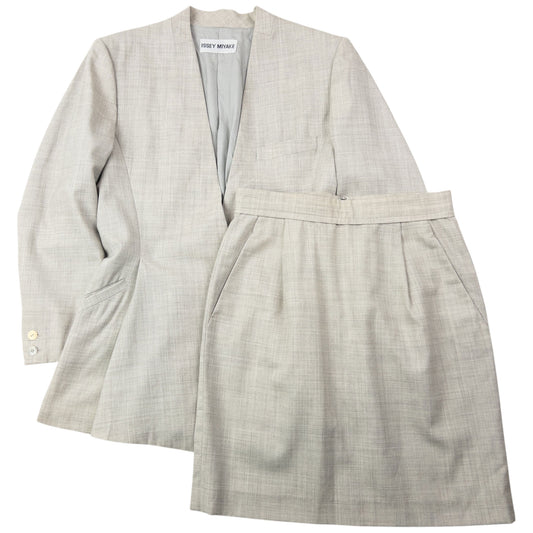 Vintage 90s Issey Miyake Pleated Jacket & Skirt Suit Set Womens Size M