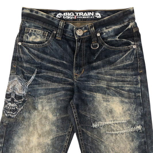 Vintage Big Train Embroidered Skull Japanese Denim Jeans Size W30