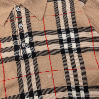 Vintage 90s Burberry Nova Check Wool Polo Jumper Size S