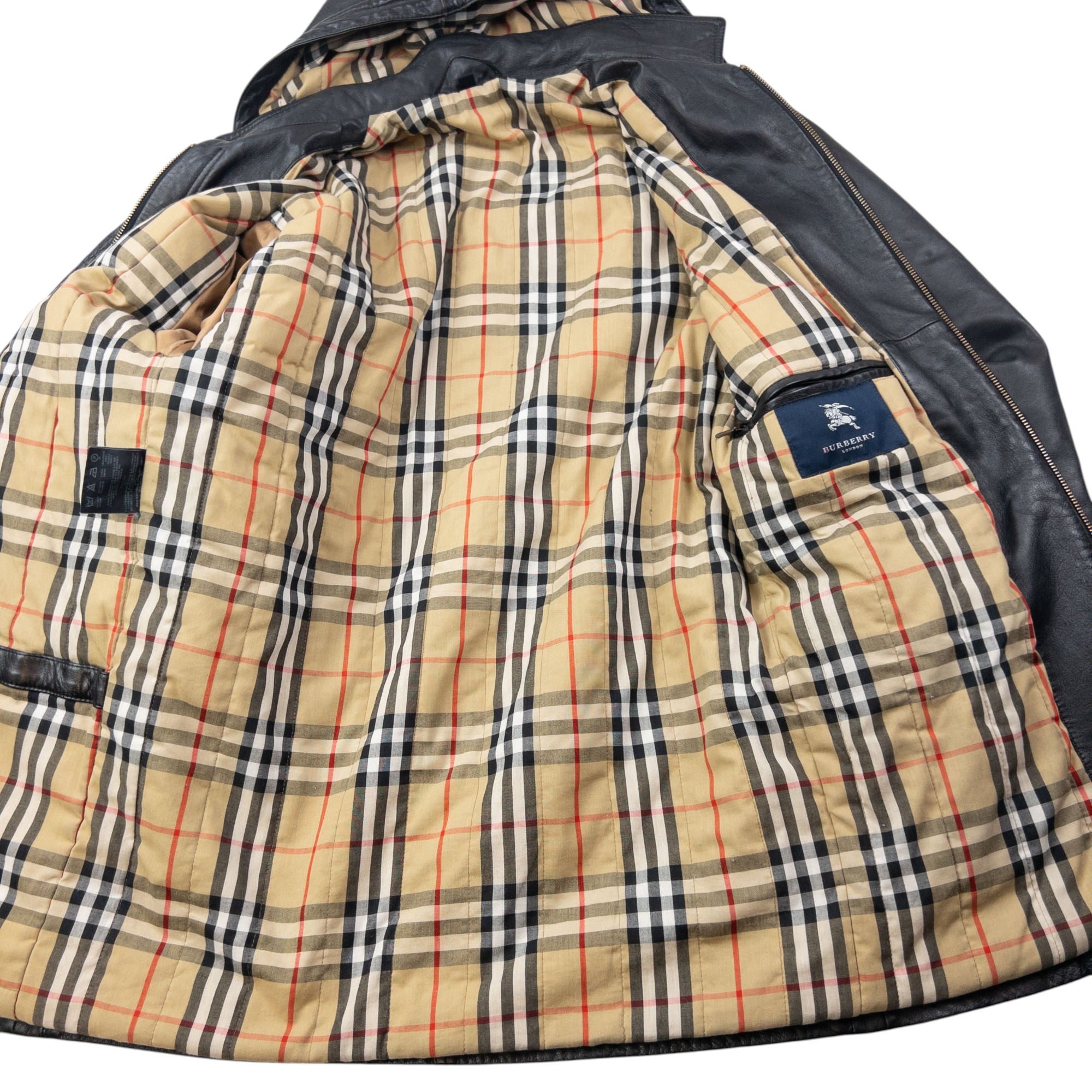 Vintage 2000s Burberry Nova Check Lined Leather Duffle Jacket Size M