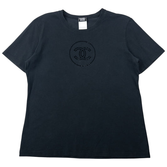 Vintage 2000s Chanel Uniform Diamanté Logo T Shirt Womens Size L
