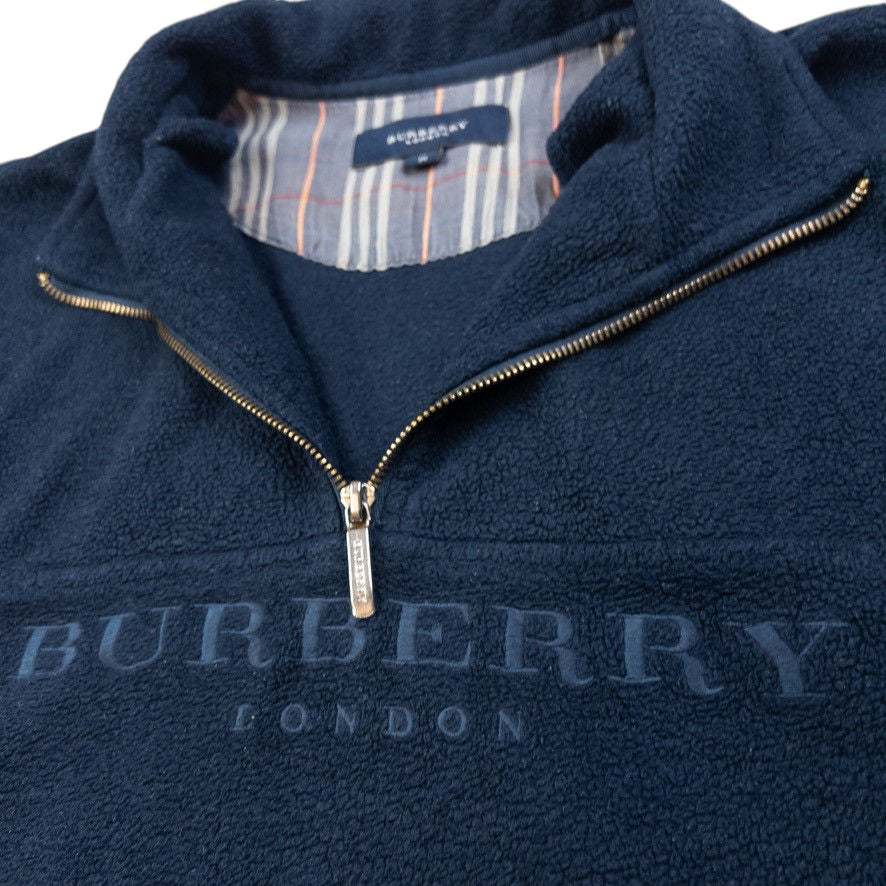 Vintage Burberry Embroidered Q Zip Fleece Sweatshirt Size M