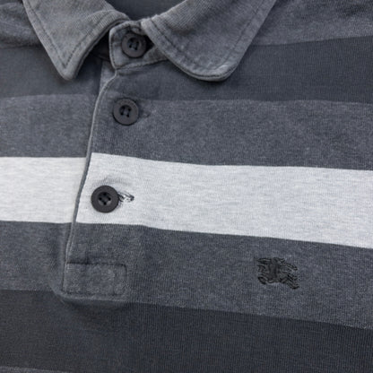 Vintage Burberry Striped Long Sleeve Polo Shirt Size M