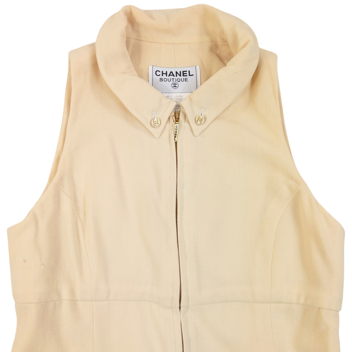 Vintage 1995 Chanel Wool & SIlk Sleeveless Dress in cream, photo 5