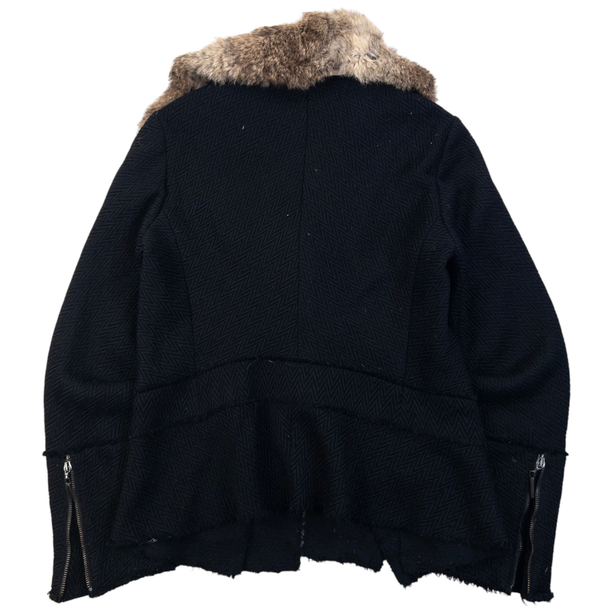 Vintage 2005 Cavalli Rabbit Fur Collar Asymmetrical Wool Jacket Womens Size L