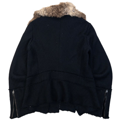 Vintage 2005 Cavalli Rabbit Fur Collar Asymmetrical Wool Jacket Womens Size L