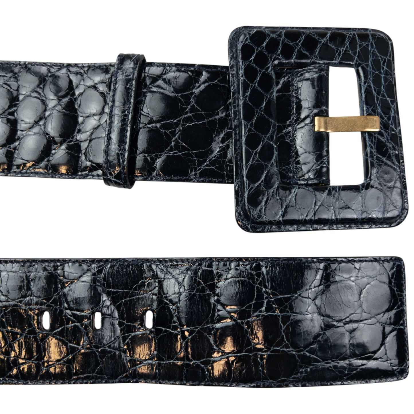 Vintage 90s YSL Yves Saint Laurent Crocodile Embossed Leather Belt Size M