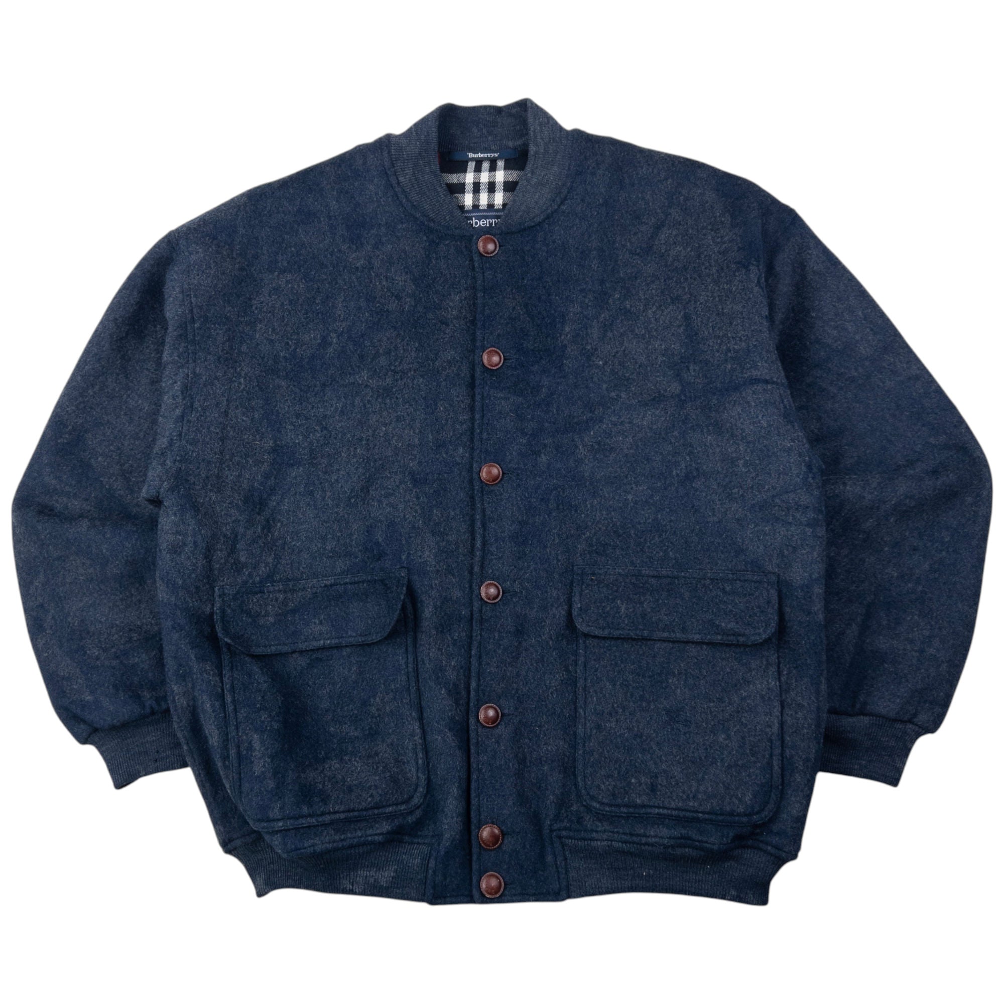 Vintage Burberry Button Up Wool Bomber Jacket Size L