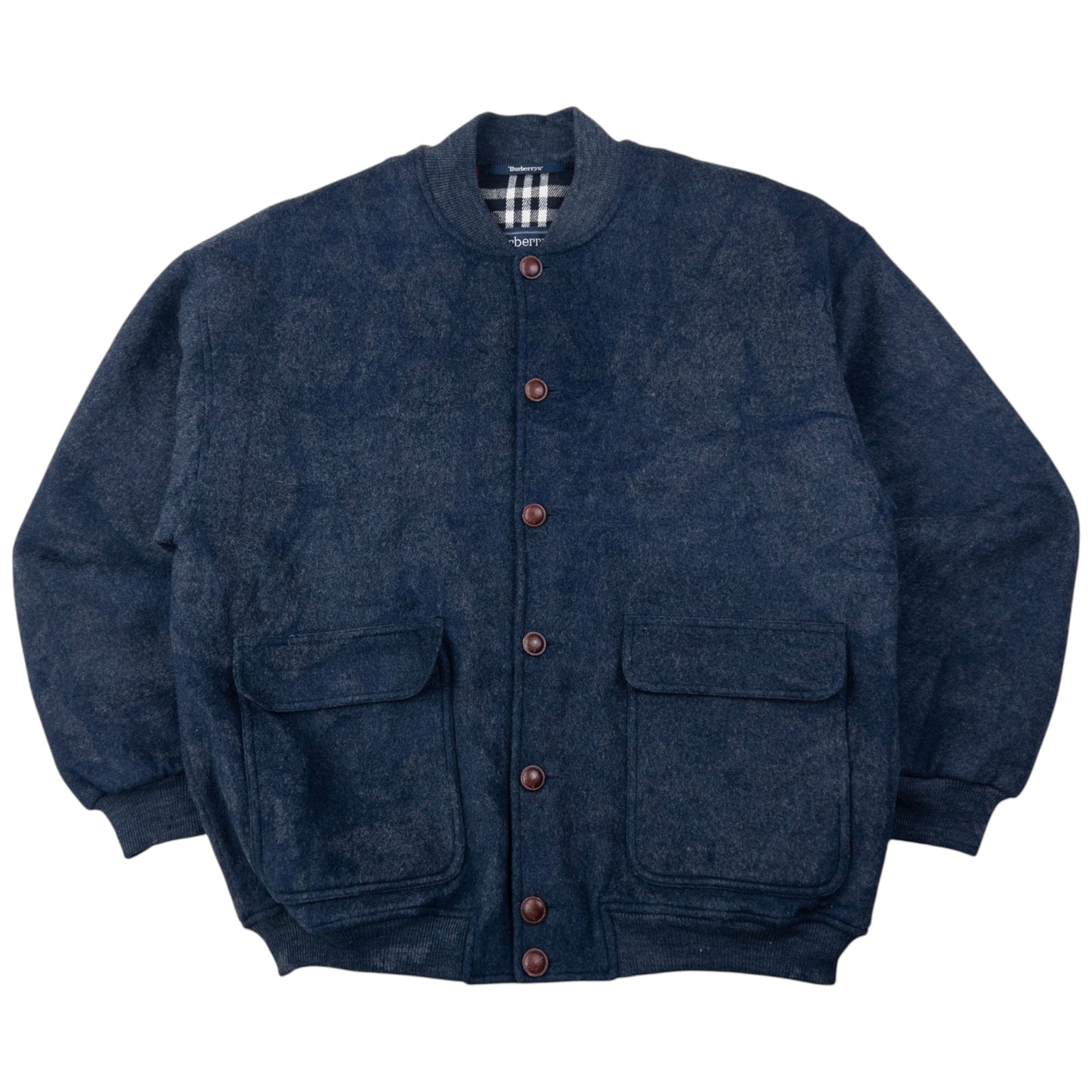 Vintage Burberry Button Up Wool Bomber Jacket Size L