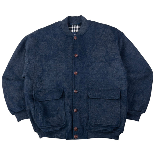 Vintage Burberry Button Up Wool Bomber Jacket Size L