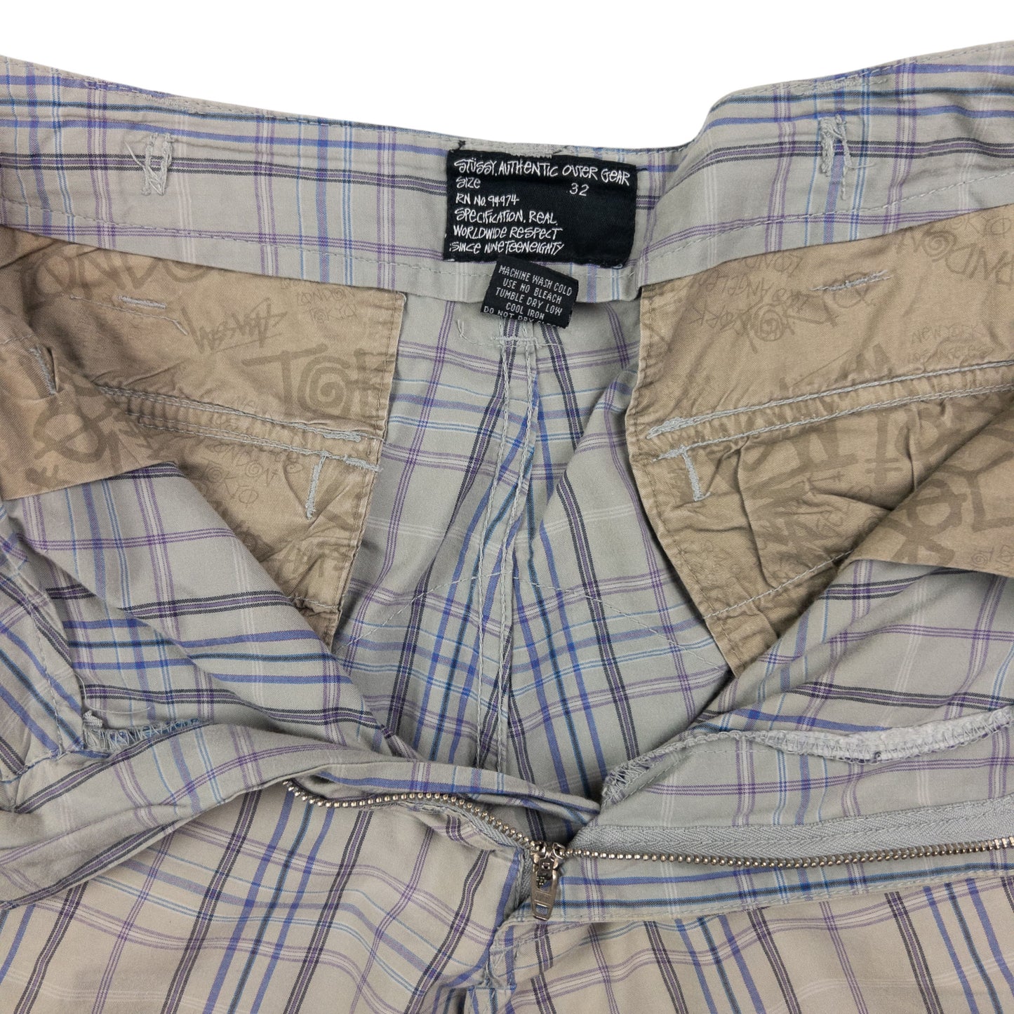 Vintage Stussy Checkered Cargo Shorts Size W34