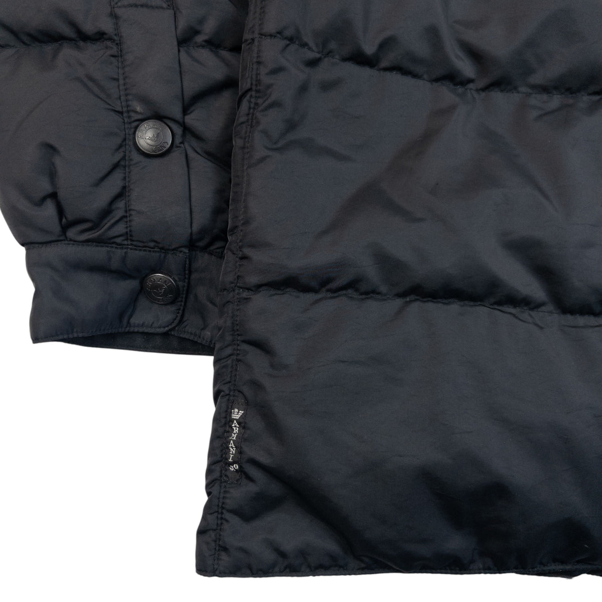 Vintage 90s Armani Jeans Button Up Puffer Jacket in black, photo 5