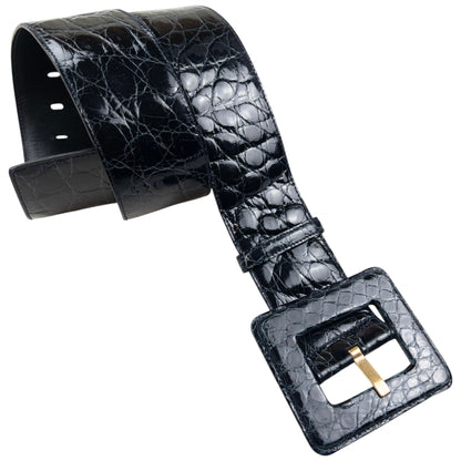 Vintage 90s YSL Yves Saint Laurent Crocodile Embossed Leather Belt Size M
