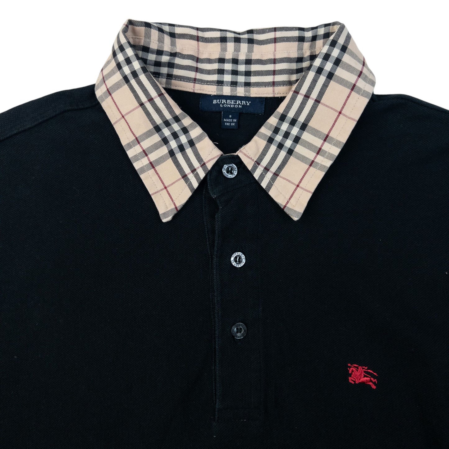 Vintage Burberry Nova Check Collar Long Sleeve Polo Shirt Size S