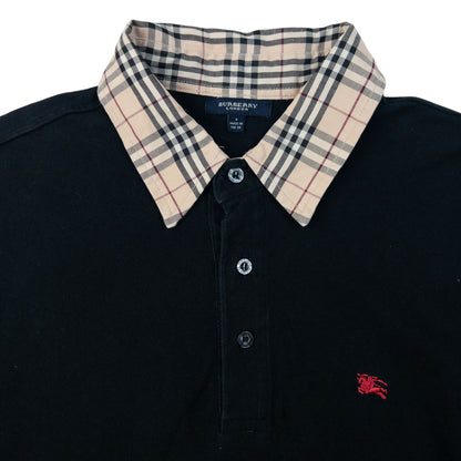 Vintage Burberry Nova Check Collar Long Sleeve Polo Shirt Size S