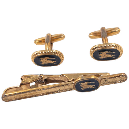 Vintage 90s Burberry Embossed Cufflinks & Tie Clip Set