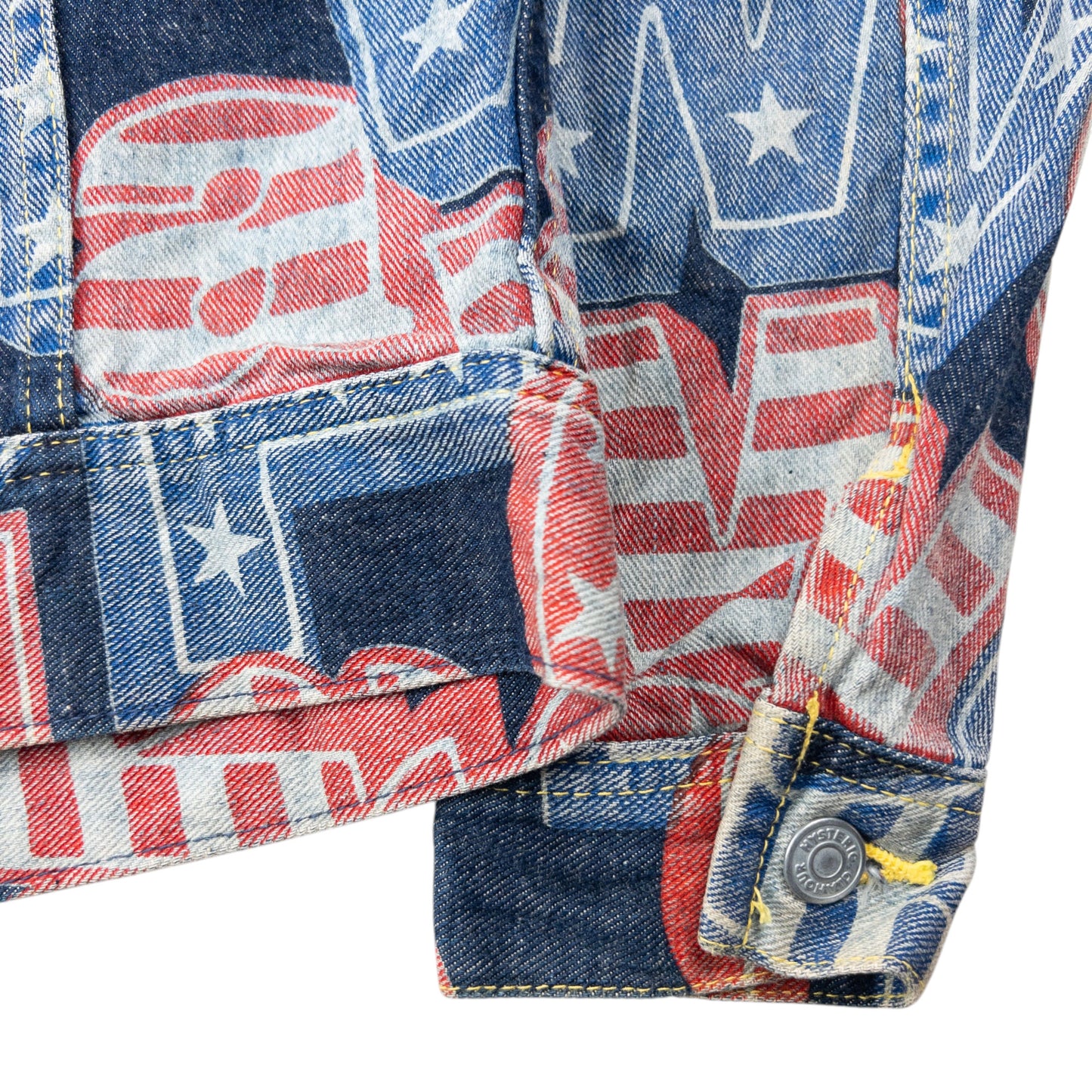 Vintage 90s Hysteric Glamour Stars & Stripes Text Denim Jacket Womens Size S
