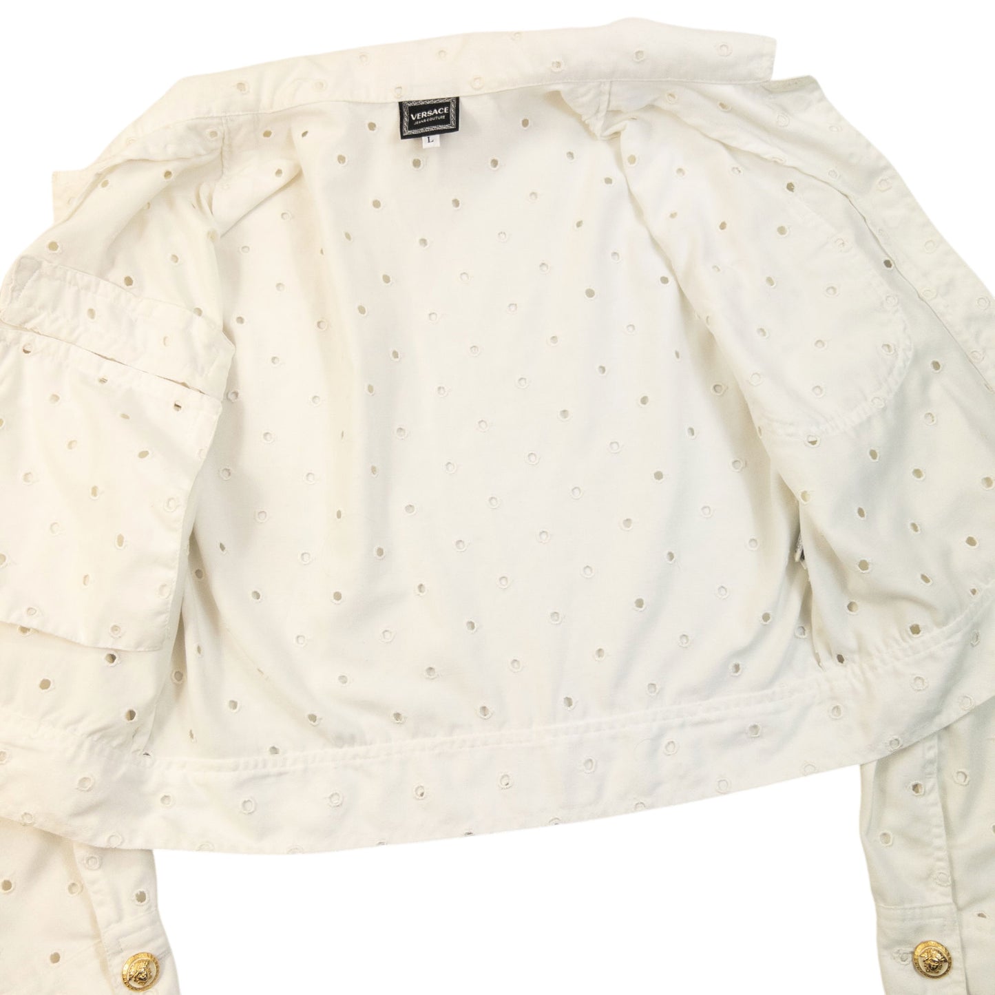 Vintage 90s Versace Jeans Couture Eyelet Pattern Jacket Womens Size L
