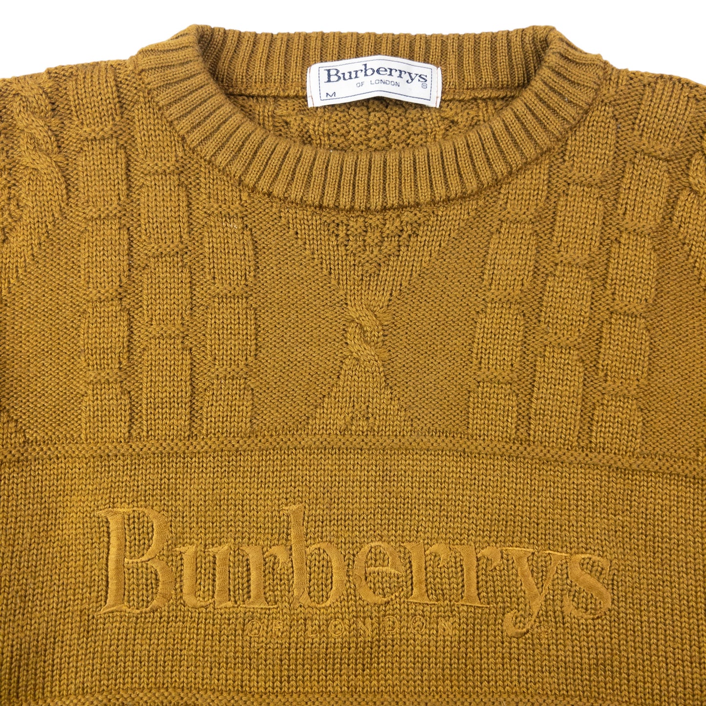 Vintage 90s Burberry Embroidered Cable Knit Jumper Size M