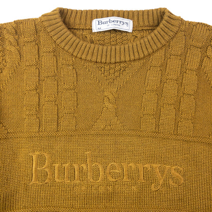 Vintage 90s Burberry Embroidered Cable Knit Jumper Size M