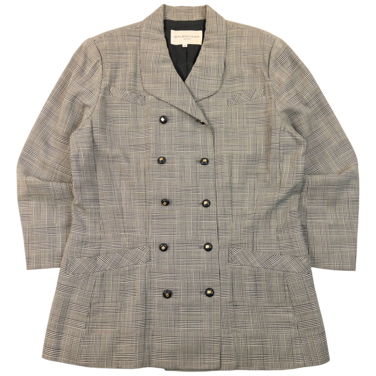 Vintage 90s Balenciaga Checkered Jacket & Skirt Suit Set Womens Size L