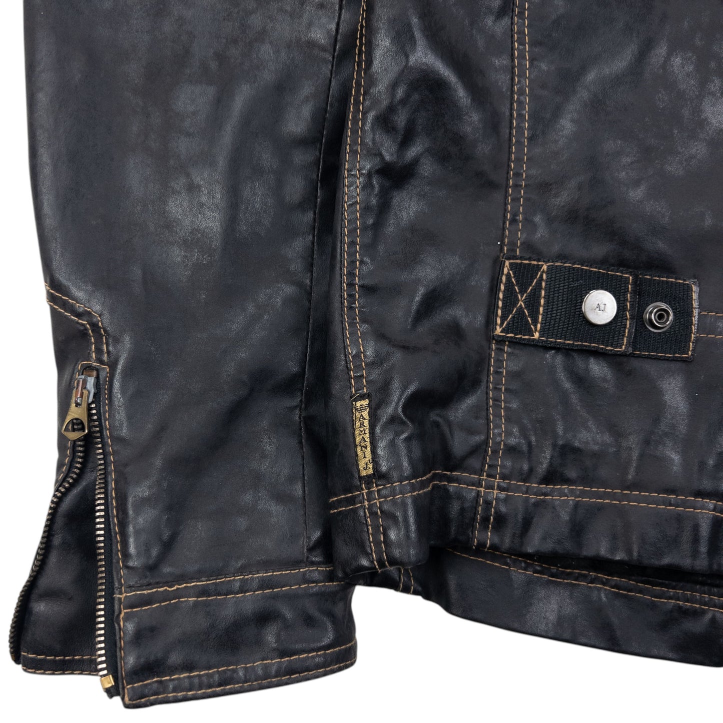 Vintage Armani Jeans Leather Biker Jacket Size S