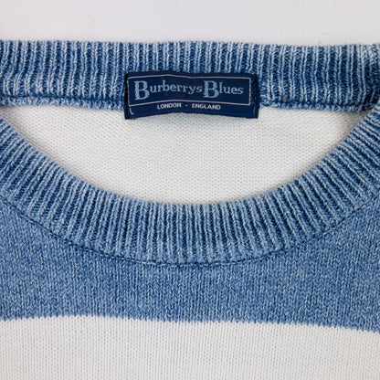 Vintage 90s Burberry Blues Striped Knit Jumper Size L