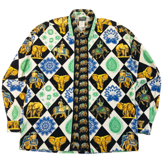 Vintage 90s Versace Jeans Couture Pattern Corduroy Button Up Shirt Size XL