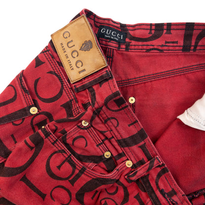 Vintage 90s Gucci Monogram Denim Jeans in red, photo 5