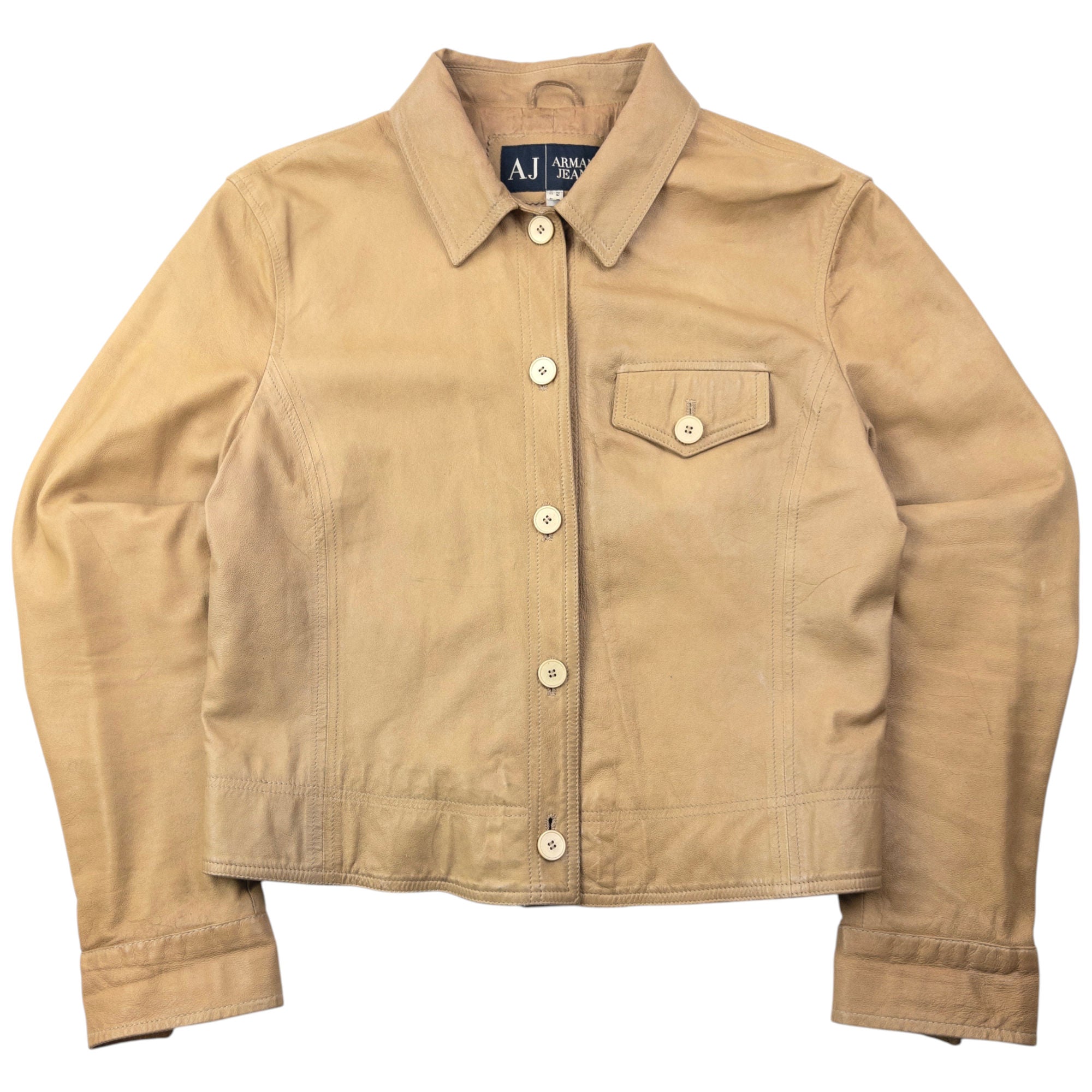 Vintage 2000s Armani Jeans Button Up Leather Jacket Womens Size M