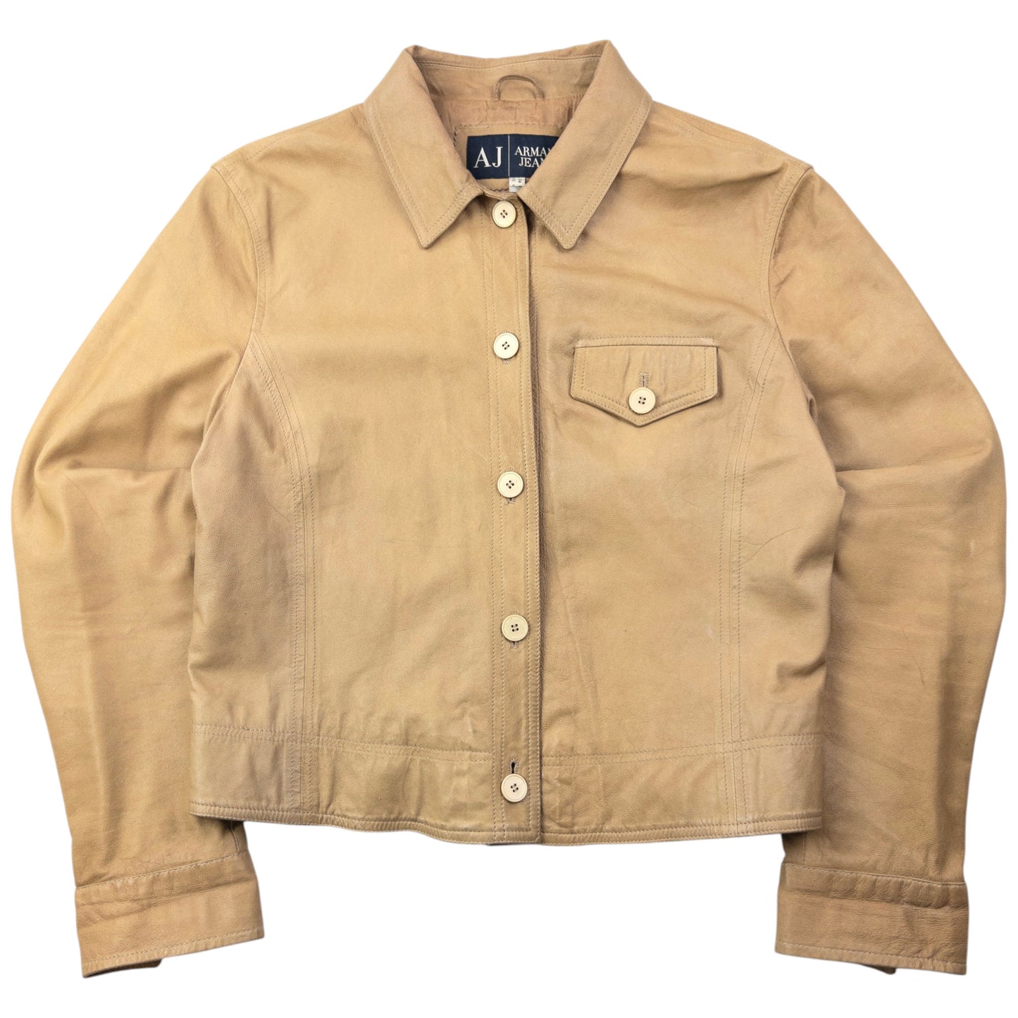 Vintage 2000s Armani Jeans Button Up Leather Jacket Womens Size M