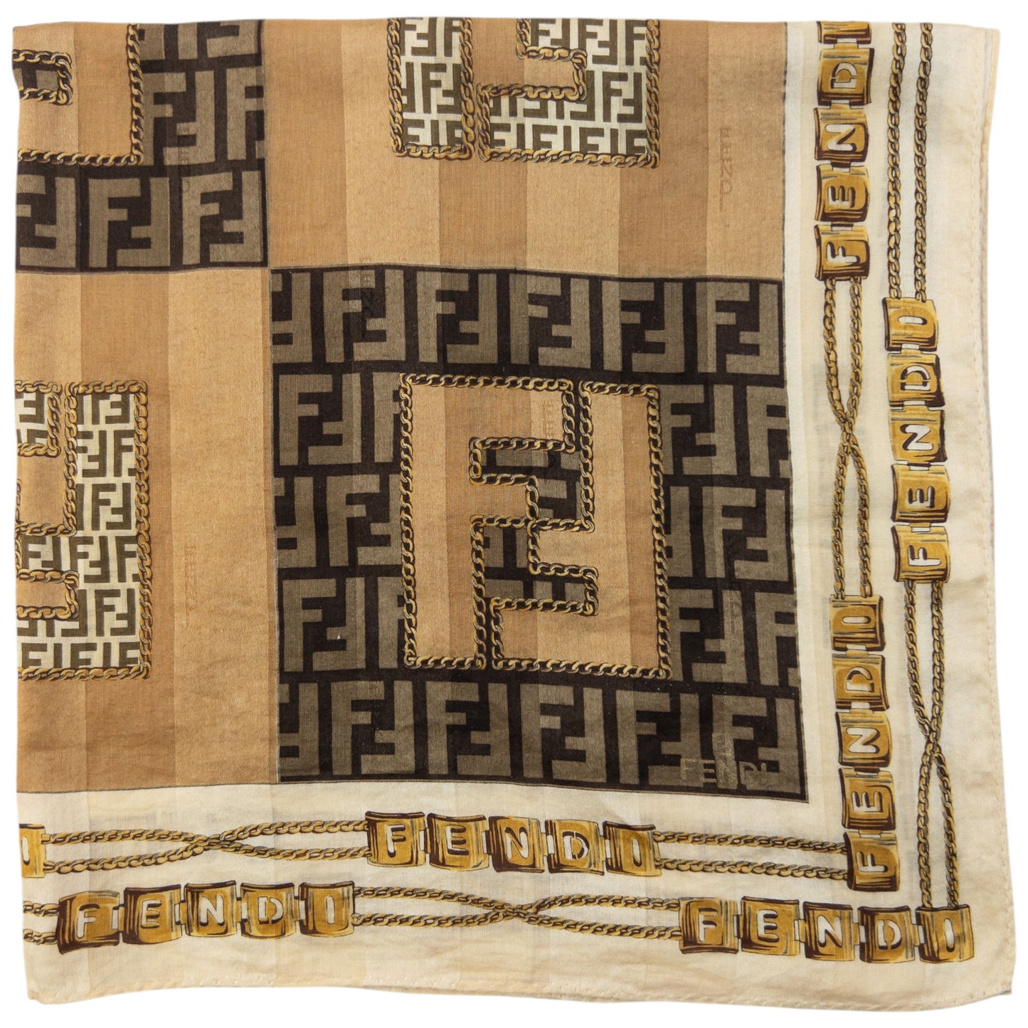 Vintage 2000s Fendi Monogram Chain Print Silk Scarf