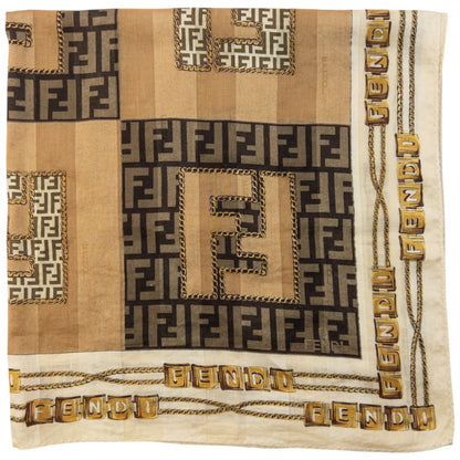 Vintage 2000s Fendi Monogram Chain Print Silk Scarf