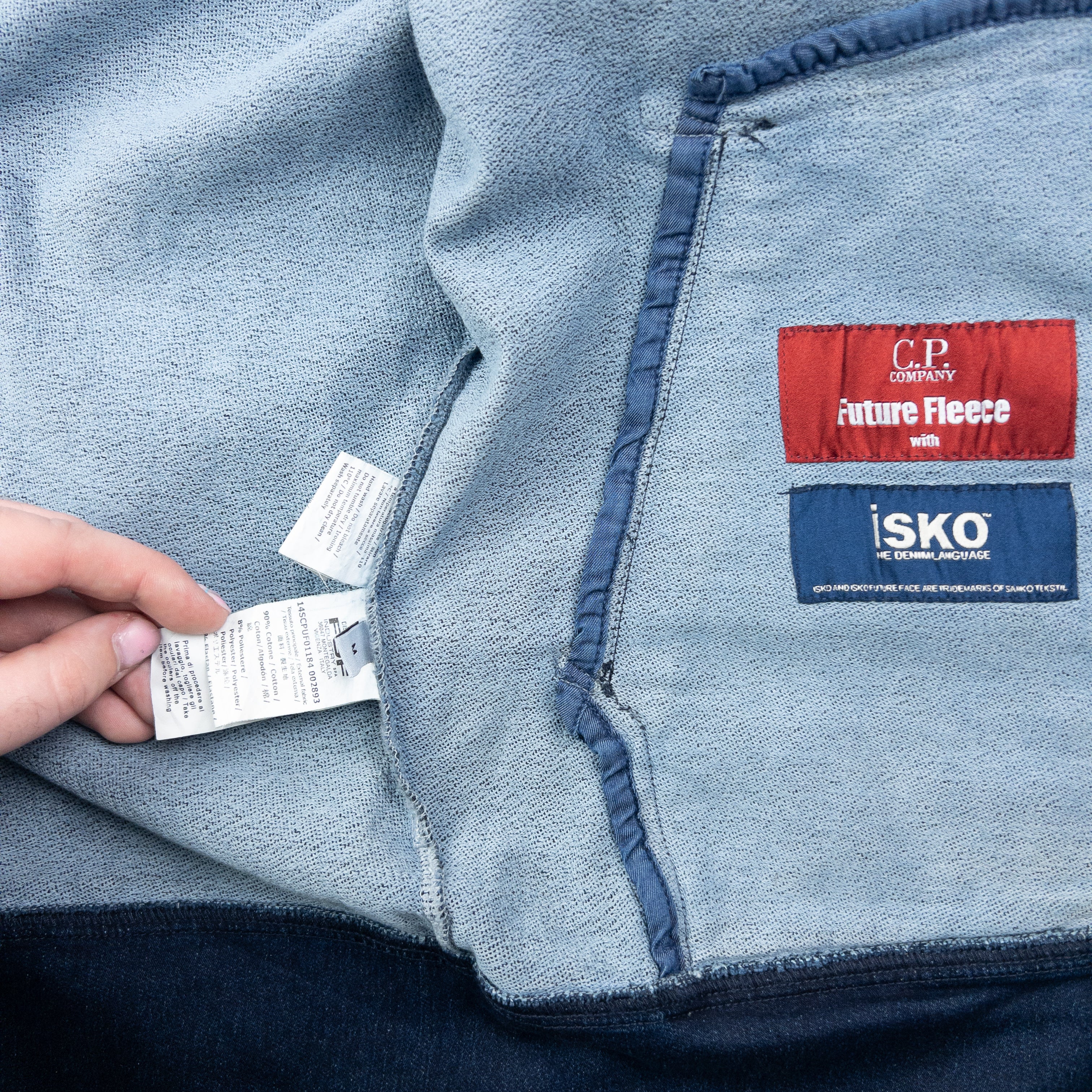 2014 CP Company Goggle Hood Future Fleece Isko Denim Jacket Size M