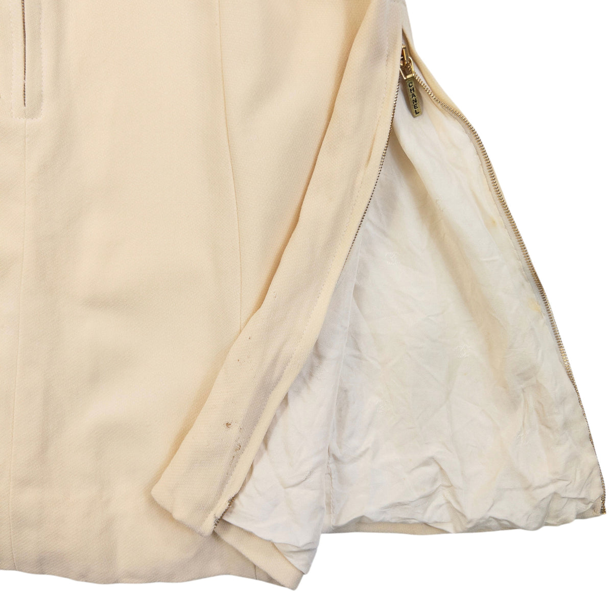 Vintage 1995 Chanel Wool & SIlk Sleeveless Dress in cream, photo 7