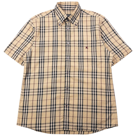 Vintage Burberry Black Label Nova Check Short Sleeve Button Up Shirt Size M
