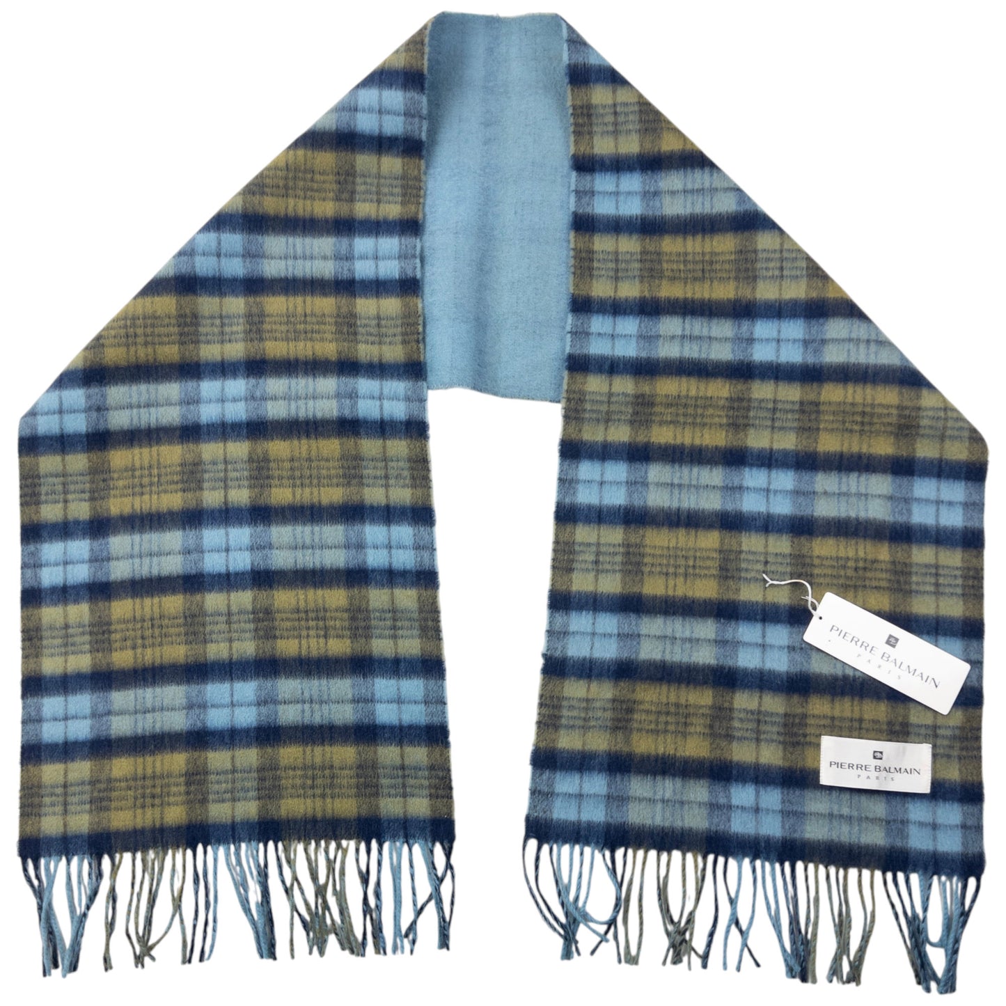 Vintage 90s Pierre Balmain Checkered Wool Tassel Scarf