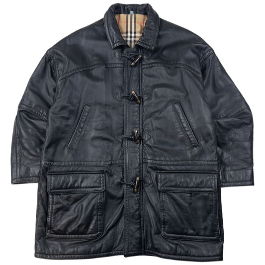 Vintage 2000s Burberry Nova Check Lined Leather Jacket Size L