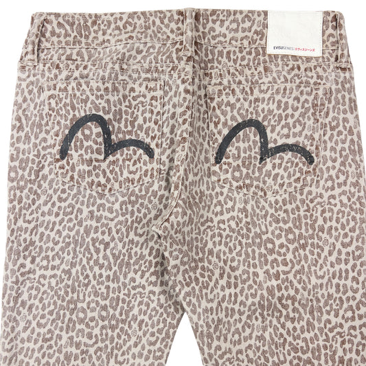 Vintage Evisu Double Gull Leopard Print Japanese Denim Jeans Size W30