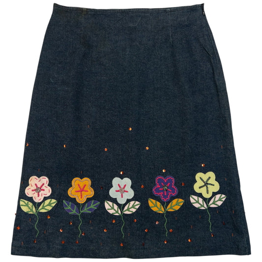 Vintage 2000s Moschino Jeans Embroidered Floral Denim Skirt Womens Size W30