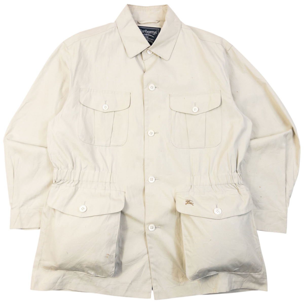 Vintage 90s Burberry Zip Up Cargo Jacket in cream, embroidered logo