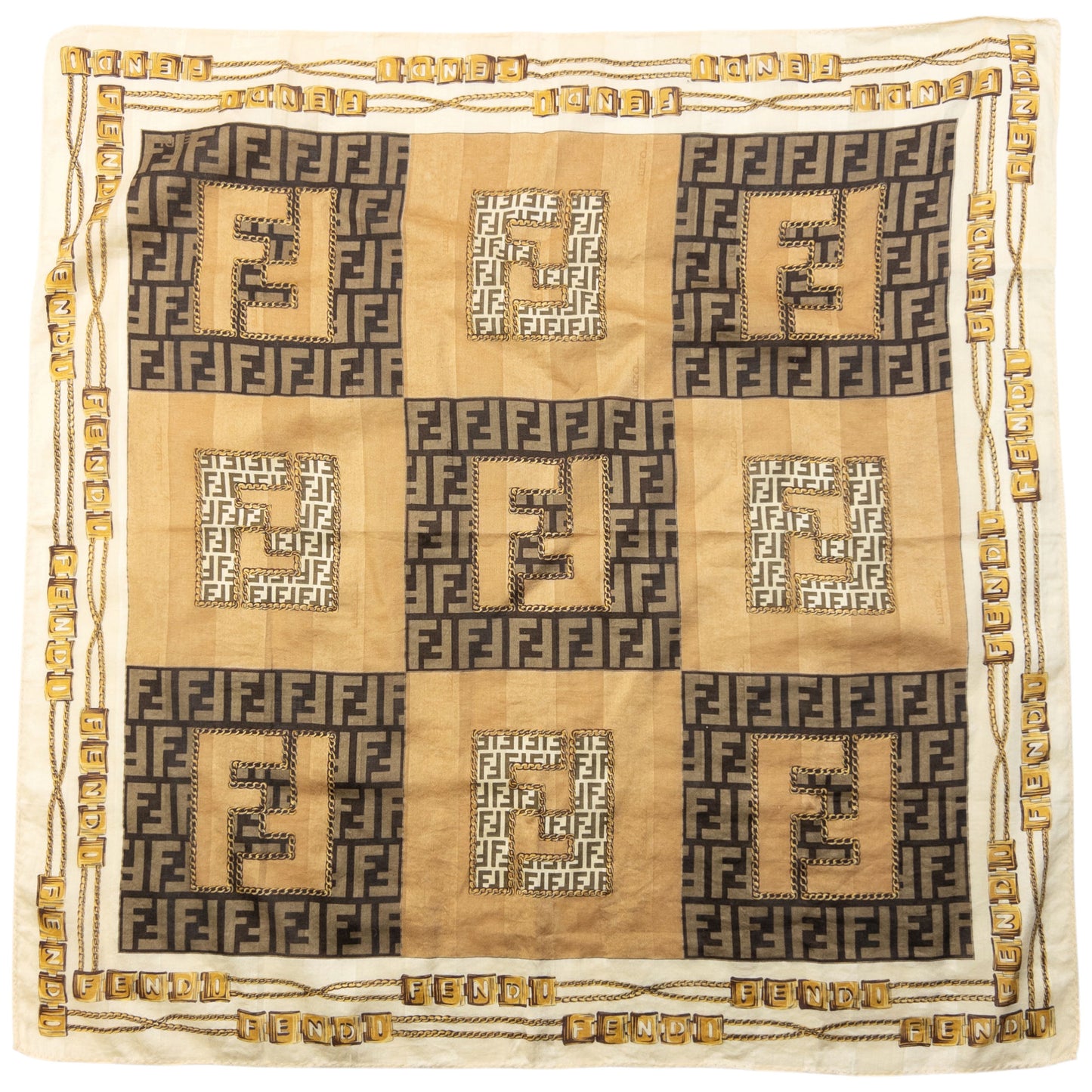 Vintage 2000s Fendi Monogram Chain Print Silk Scarf