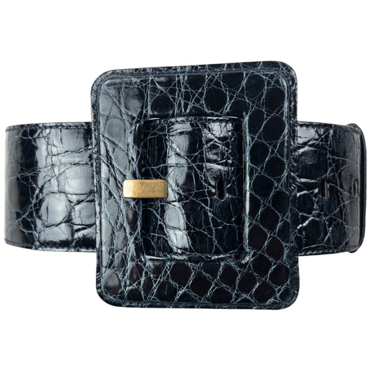 Vintage 90s YSL Yves Saint Laurent Crocodile Embossed Leather Belt Size M