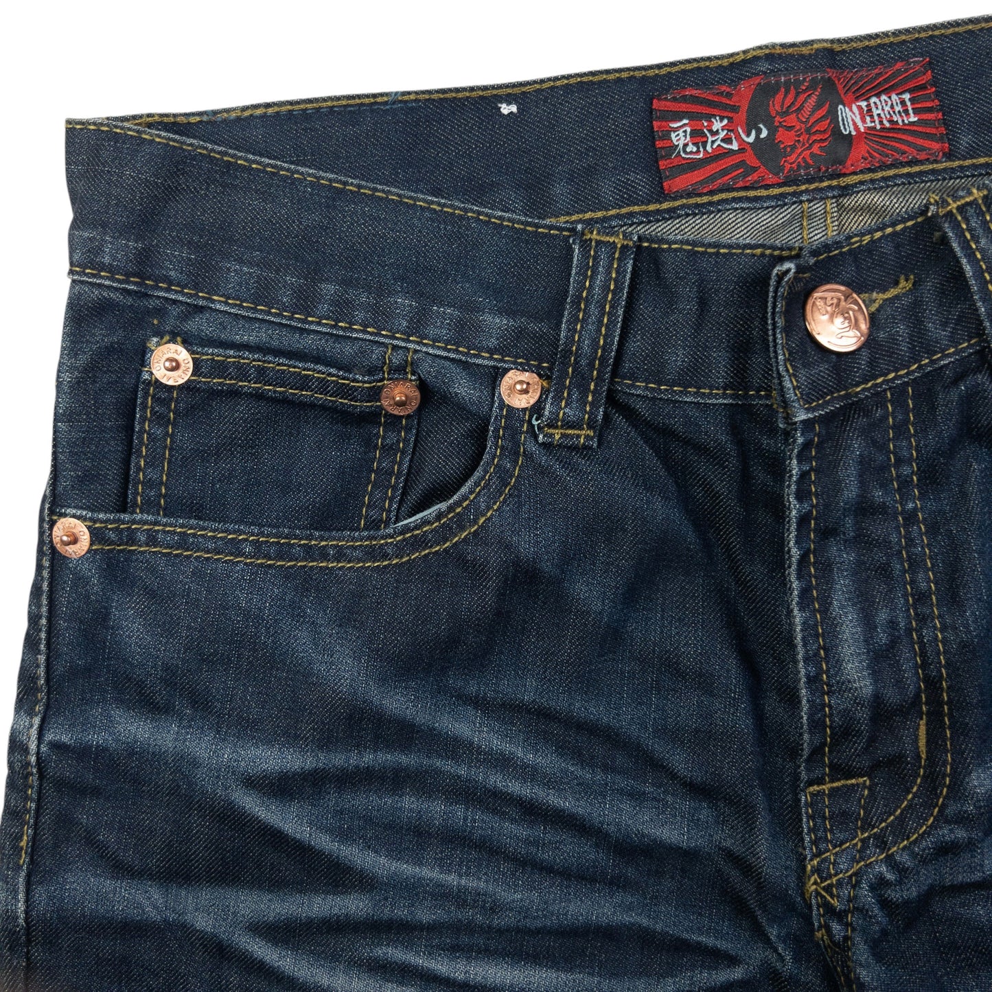 Vintage Oniarai Embroidered Monster Japanese Denim Jeans Size W32